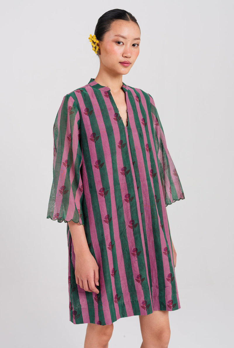 Twirl Shift Dress mul chanderi dress by JodiLife in pink, green for women in Singapore