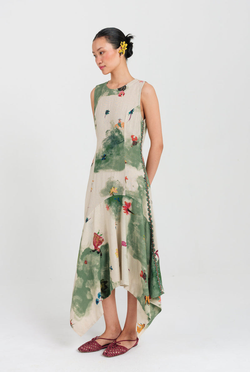 Sway Asymmetric Dress cotton flex dress by JodiLife in offwhite, green for women in Singapore