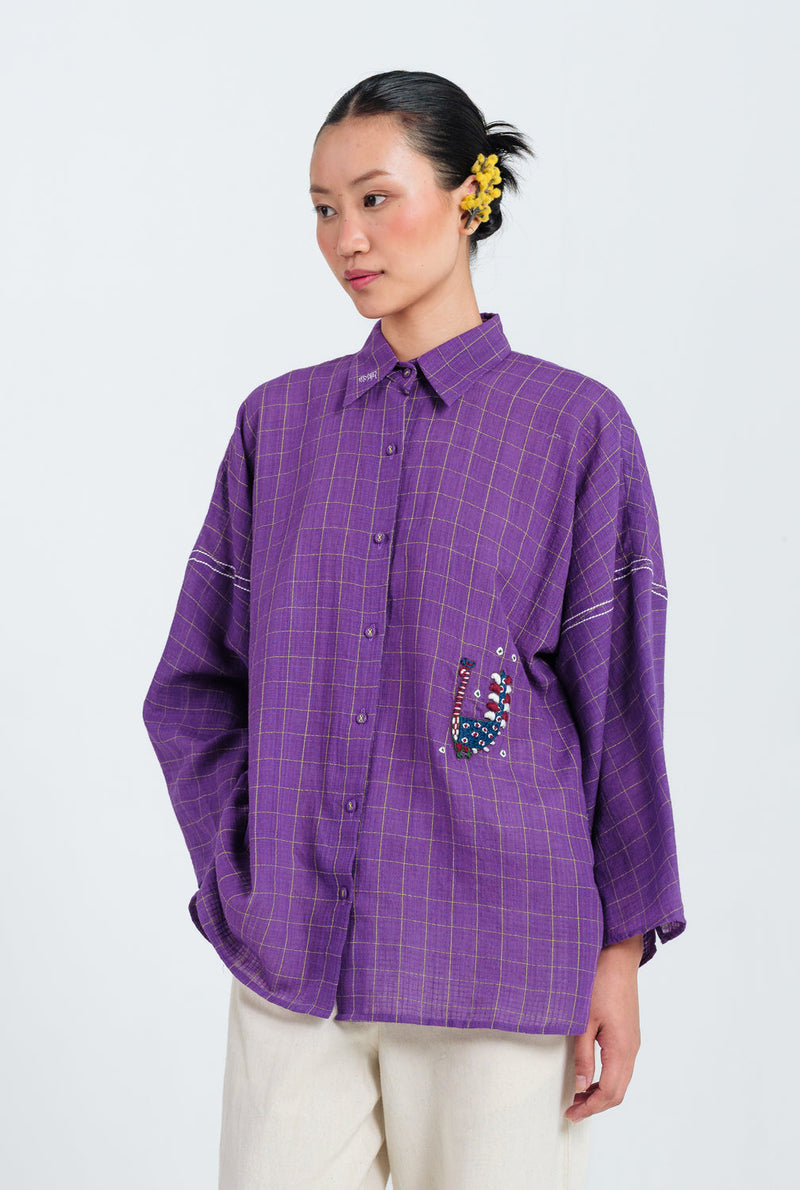 Drift Handloom Shirt handwoven cotton top/shirt by JodiLife in purple for women in Singapore