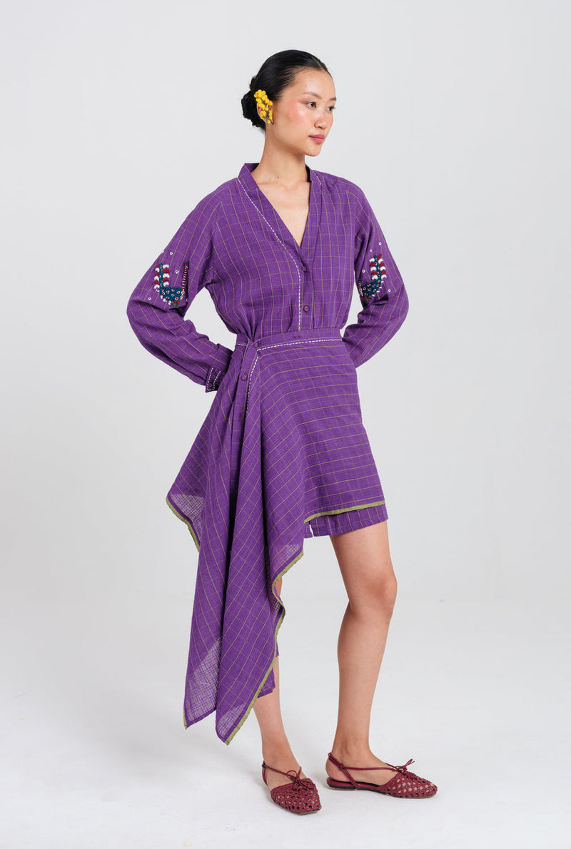Drift Handloom Tunic Dress handwoven cotton dress by JodiLife in purple for women in Singapore