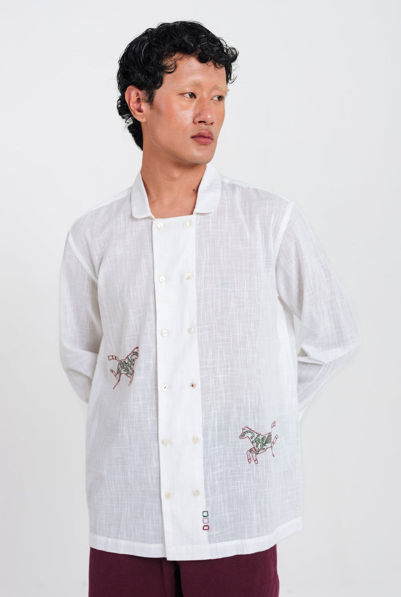 Moon Dance Shirt cotton shirt by Jodi Men in white for men in Singapore