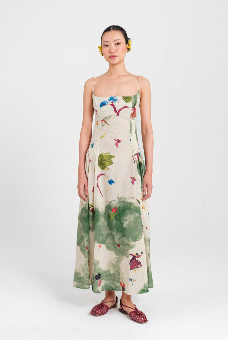 Sway Pleated Dress cotton flex dress by JodiLife in offwhite, green for women in Singapore