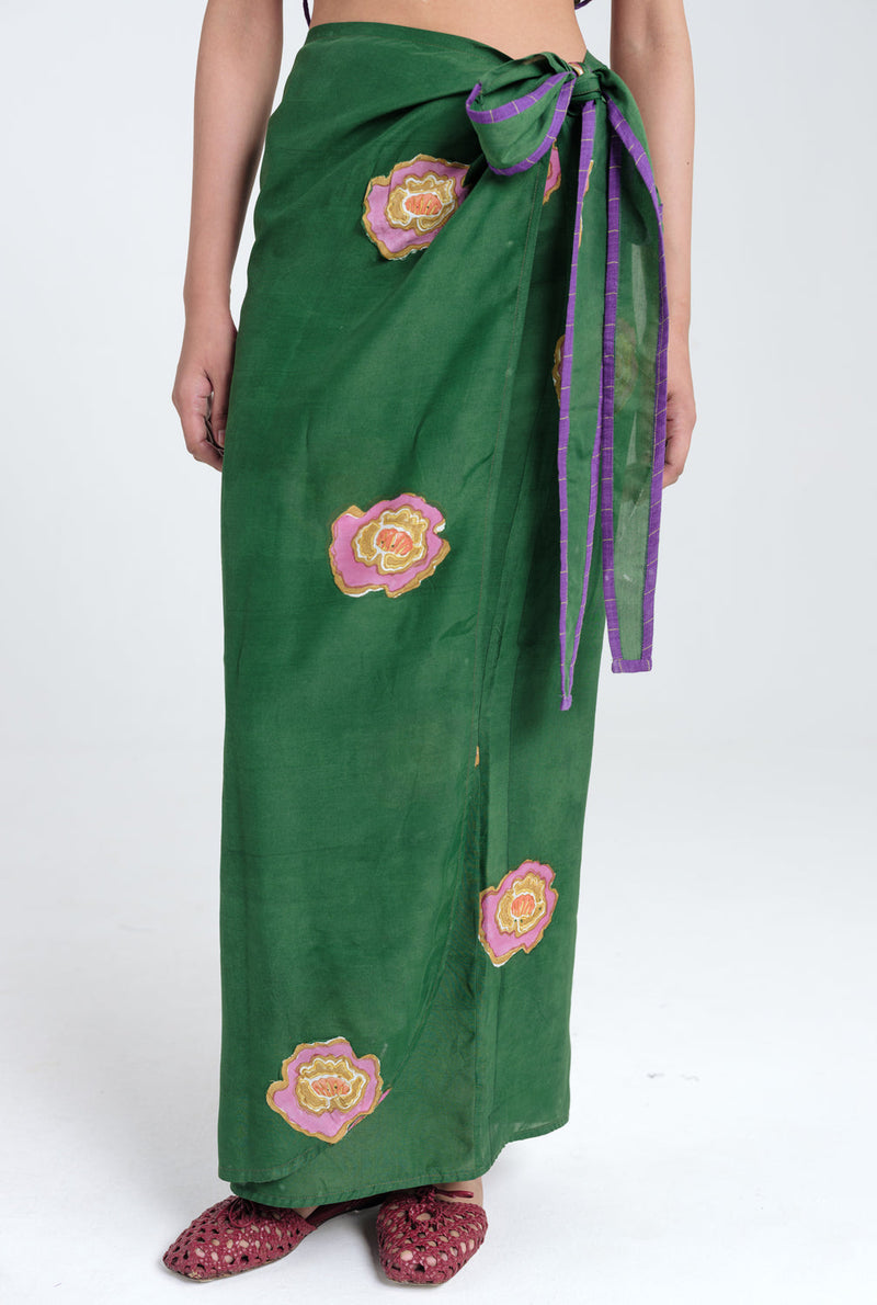 Flow Wrap Skirt muslin silk skirt by JodiLife in green for women in Singapore