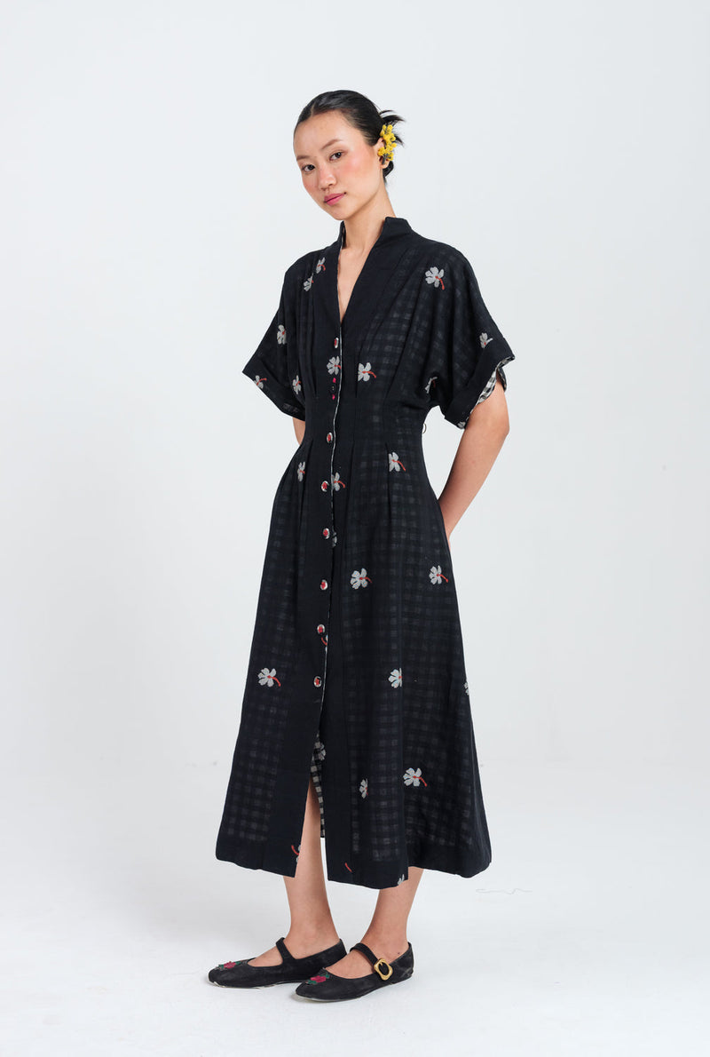 Leap Jamdani Midi Dress jamdani dress by JodiLife in black for women in Singapore