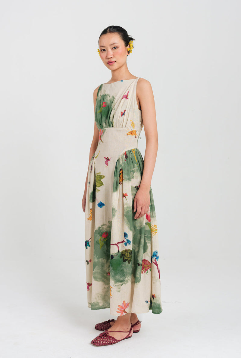 Sway Panel Dress cotton flex dress by JodiLife in offwhite, green for women in Singapore
