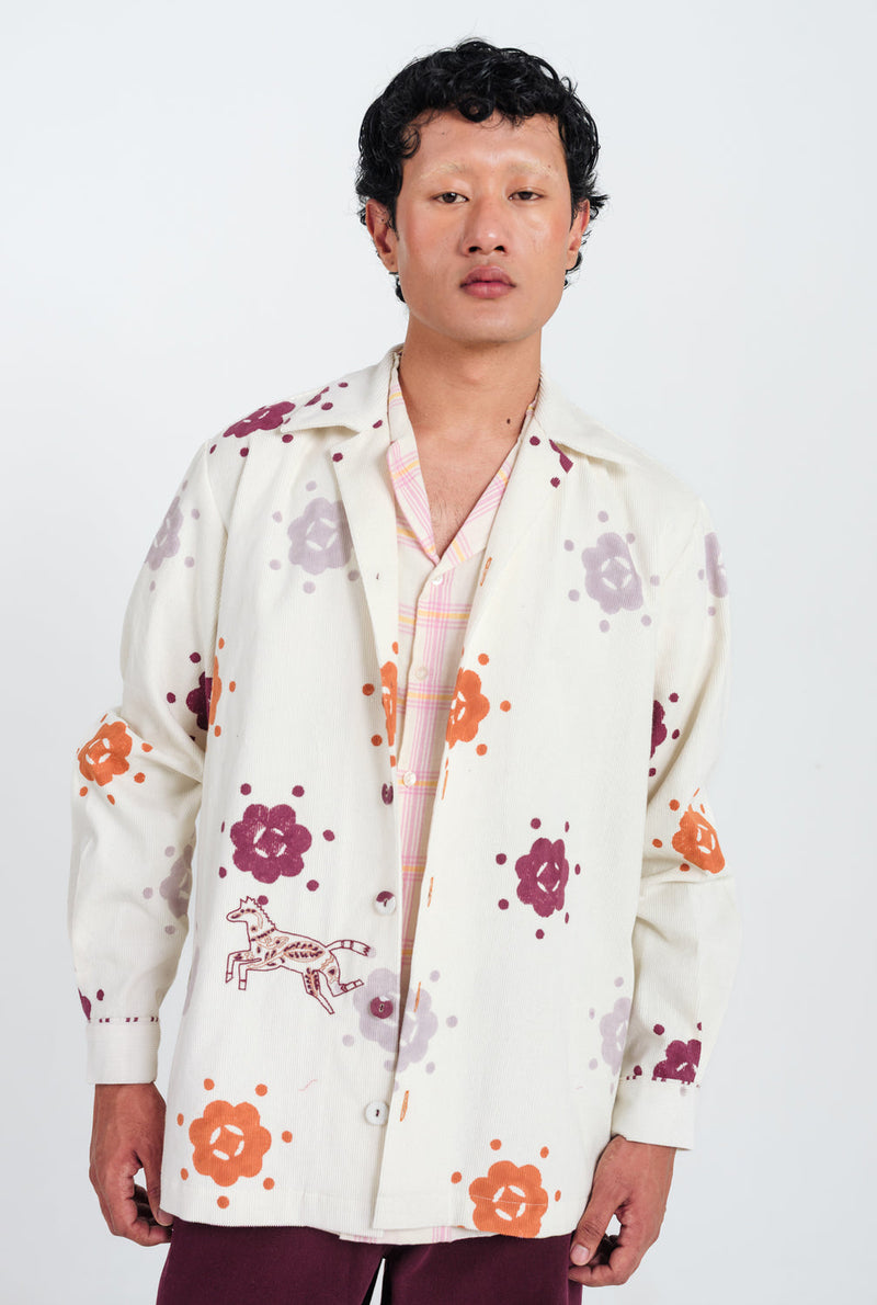 Thandai Cordoury Shacket corduroy jacket by Jodi Men in white for men in Singapore