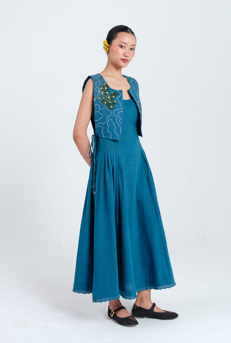 Ether Pleated Dress kala cotton dress by JodiLife in blue for women in Singapore