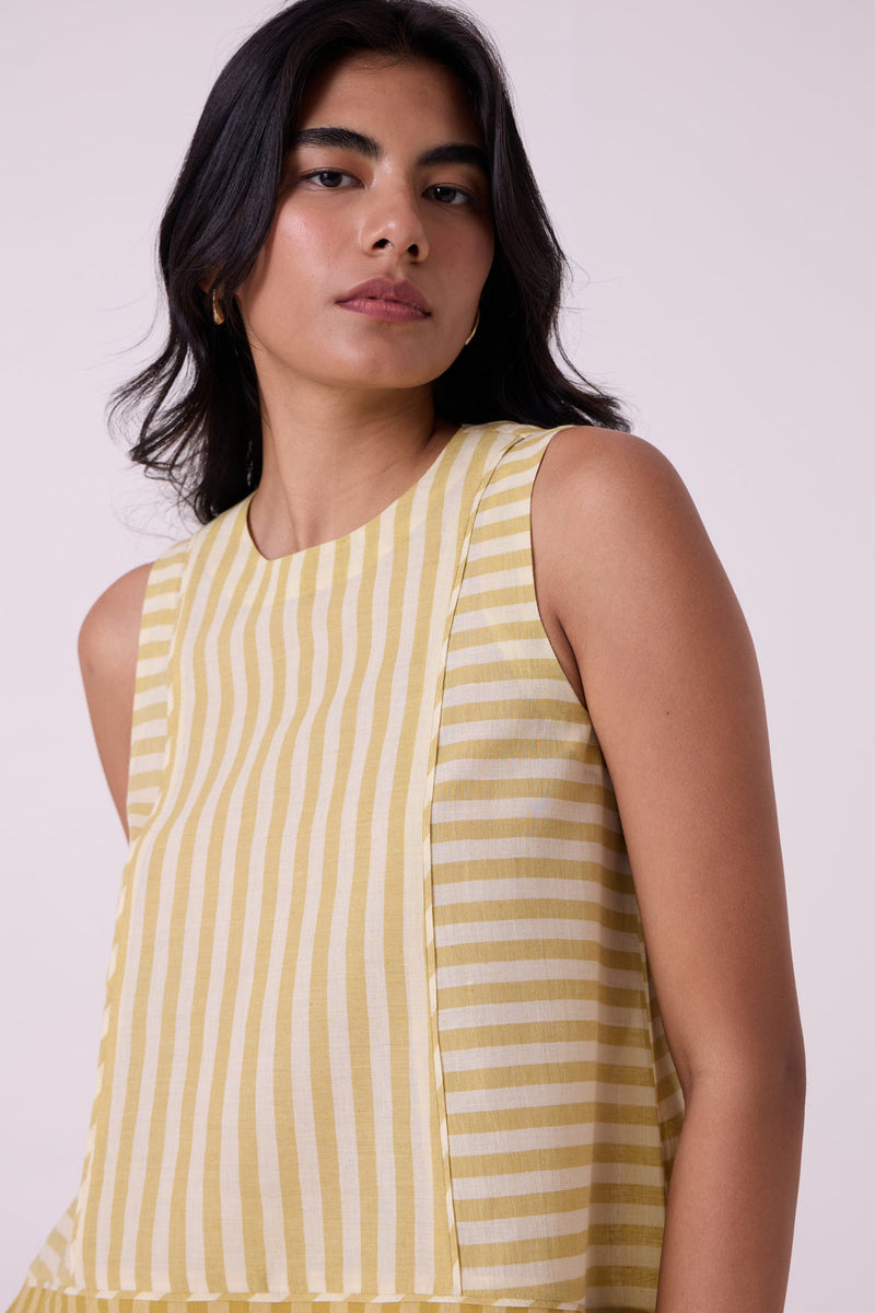 Asahi Yellow Striped Handwoven Tent top handwoven cotton top/shirt by The Summer House in yellow for women in Singapore