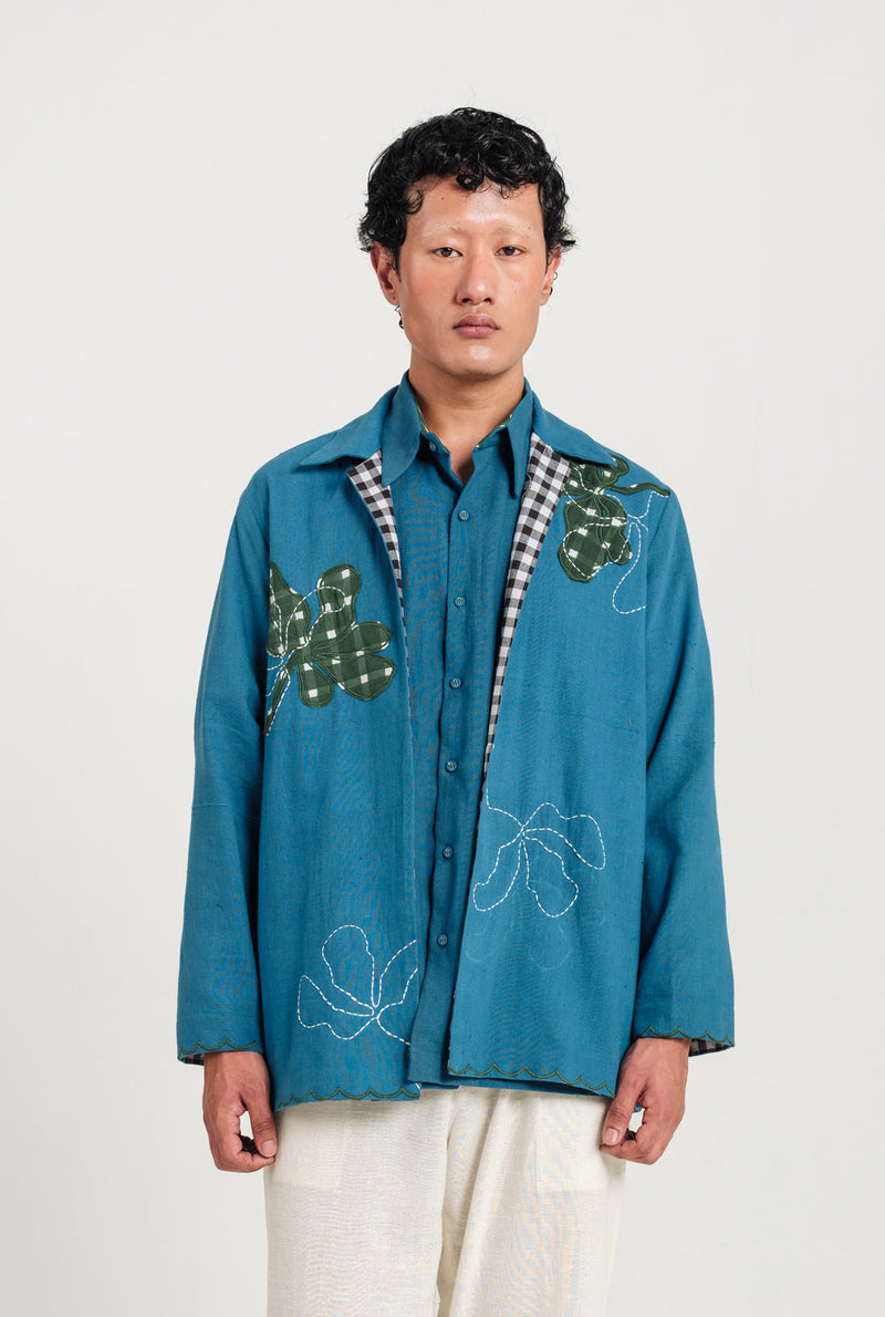 Ether Handloom Men Jacket kala cotton jacket by Jodi Men in blue for men in Singapore