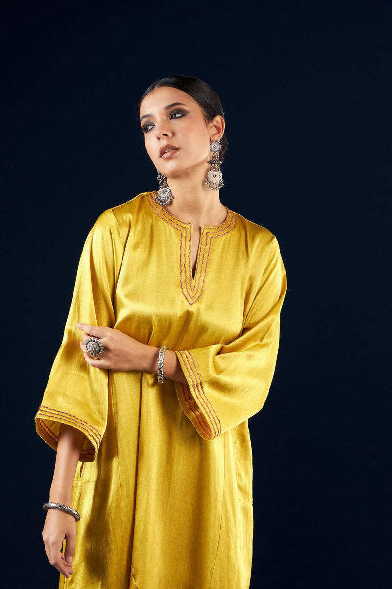Kalidaar Kurta Set - Gold Yellow FC-2301 silk by Aavidi in yellow color for women in Singapore