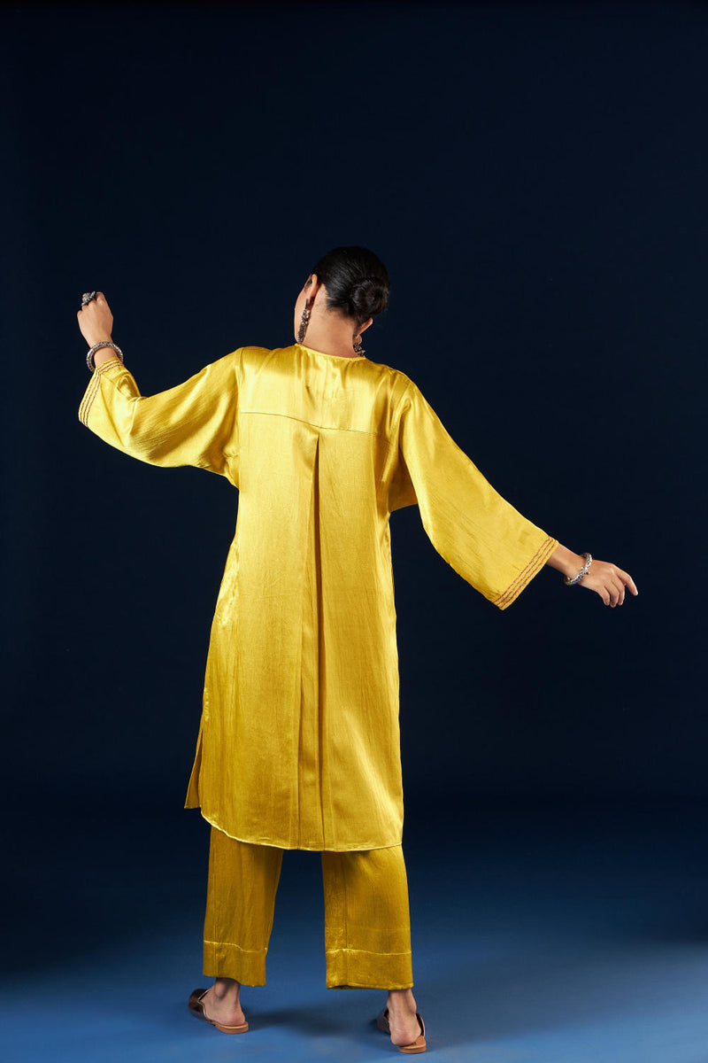 Kalidaar Kurta Set - Gold Yellow FC-2301 silk by Aavidi in yellow color for women in Singapore