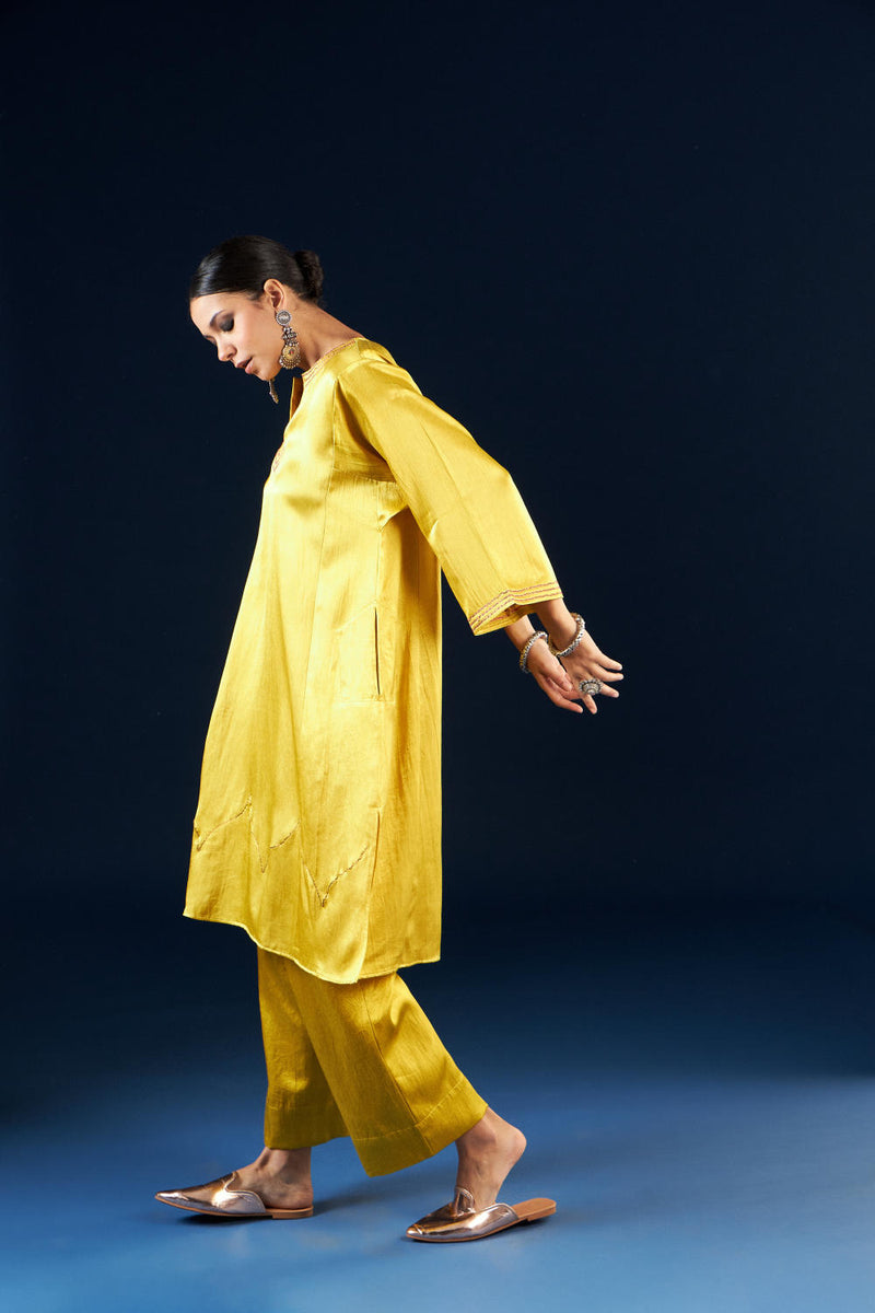 Kalidaar Kurta Set - Gold Yellow FC-2311 silk by Aavidi in yellow color for women in Singapore