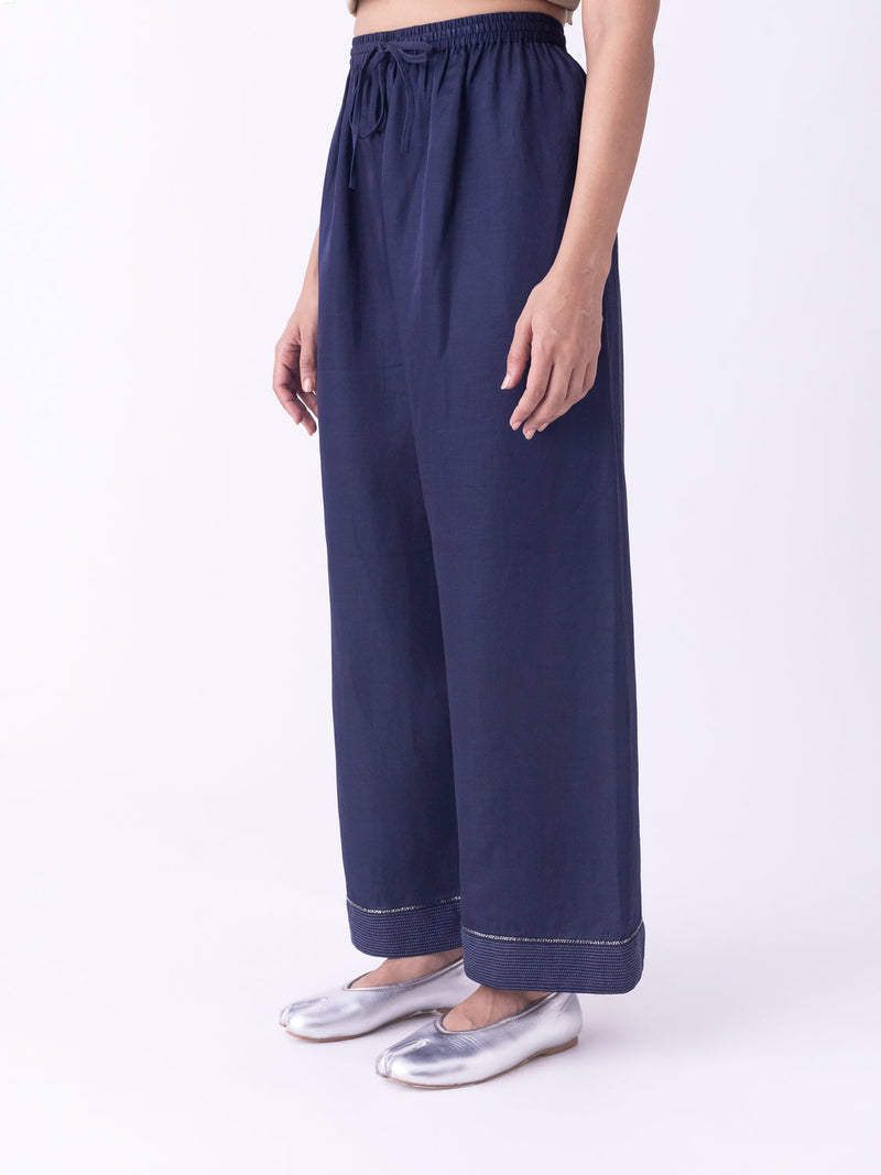 Taarika-Pyjama linen blend pyjama/salwar by Shades of India in indigo for women in Singapore