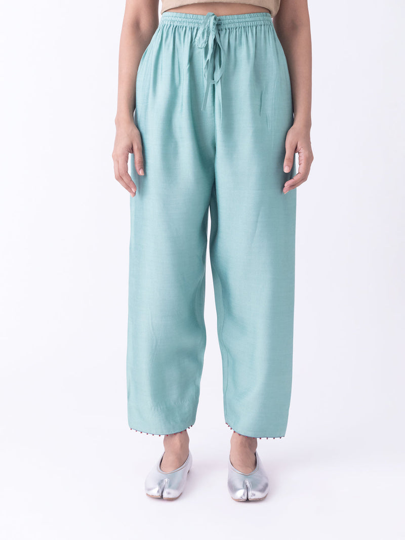Mati-Pyjama linen blend pyjama/salwar by Shades of India in teal for women in Singapore