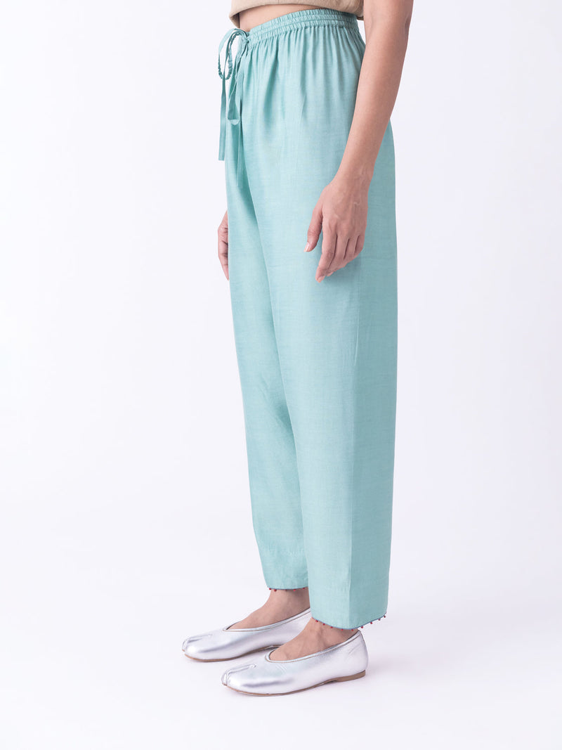 Mati-Pyjama linen blend pyjama/salwar by Shades of India in teal for women in Singapore