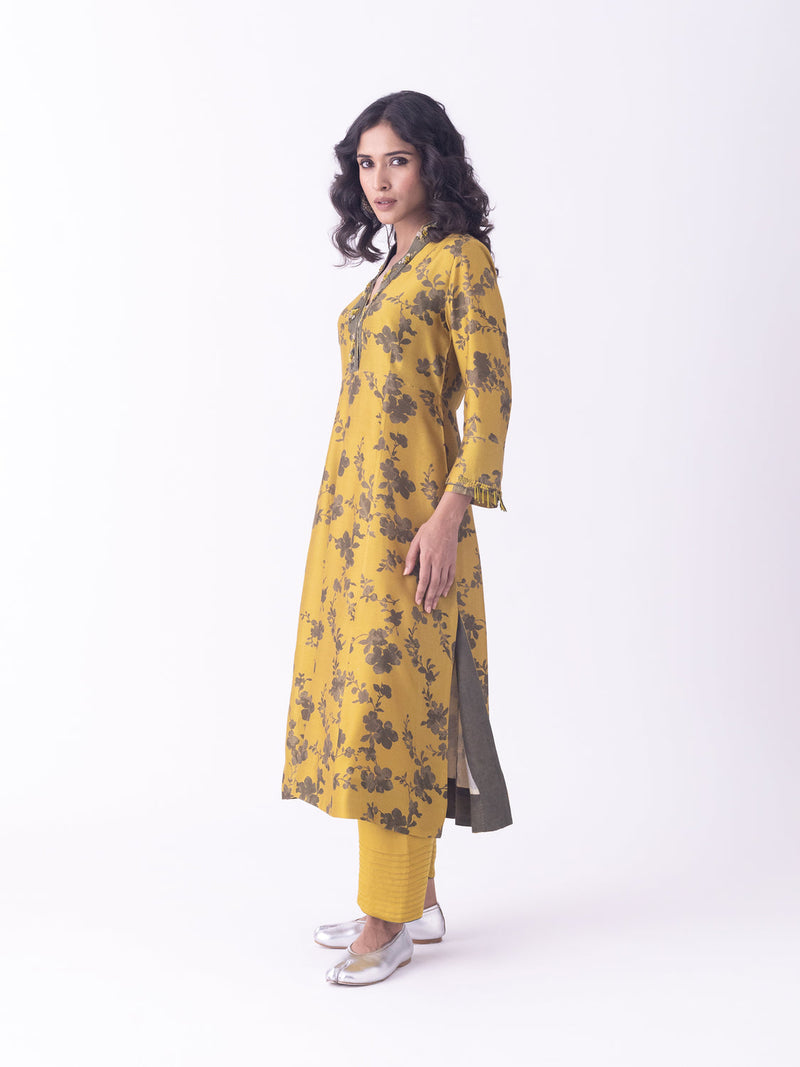 Mrida-Kurta silk blend kurta/kurta set by Shades of India in mustard for women in Singapore