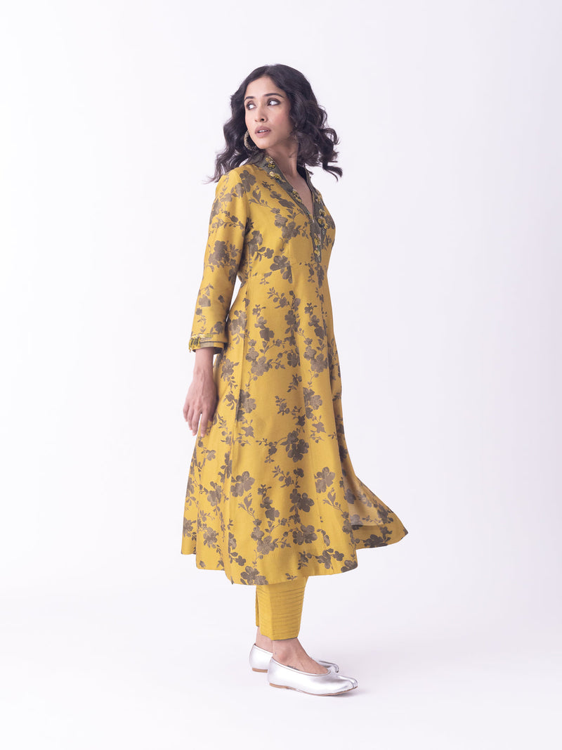 Mrida-Kurta silk blend kurta/kurta set by Shades of India in mustard for women in Singapore