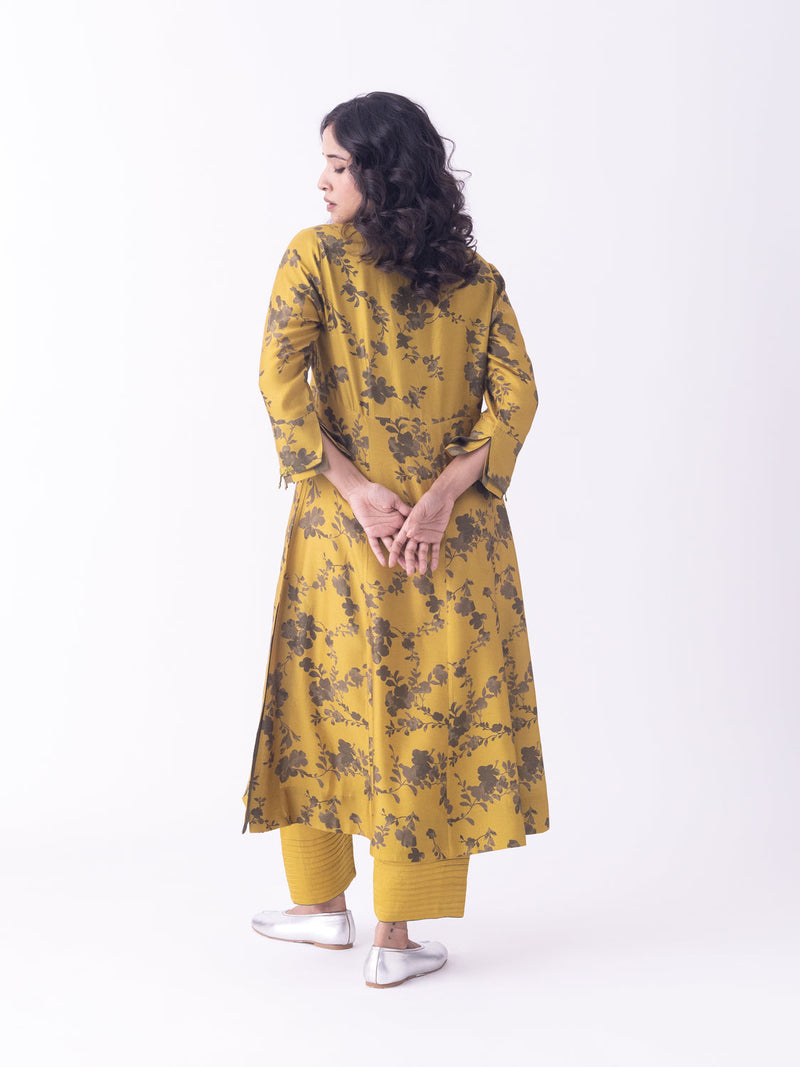 Mrida-Kurta silk blend kurta/kurta set by Shades of India in mustard for women in Singapore