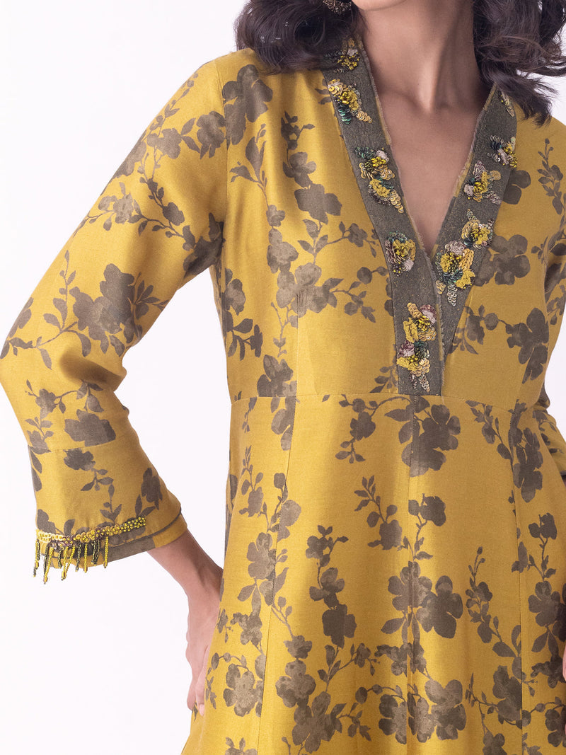 Mrida-Kurta silk blend kurta/kurta set by Shades of India in mustard for women in Singapore