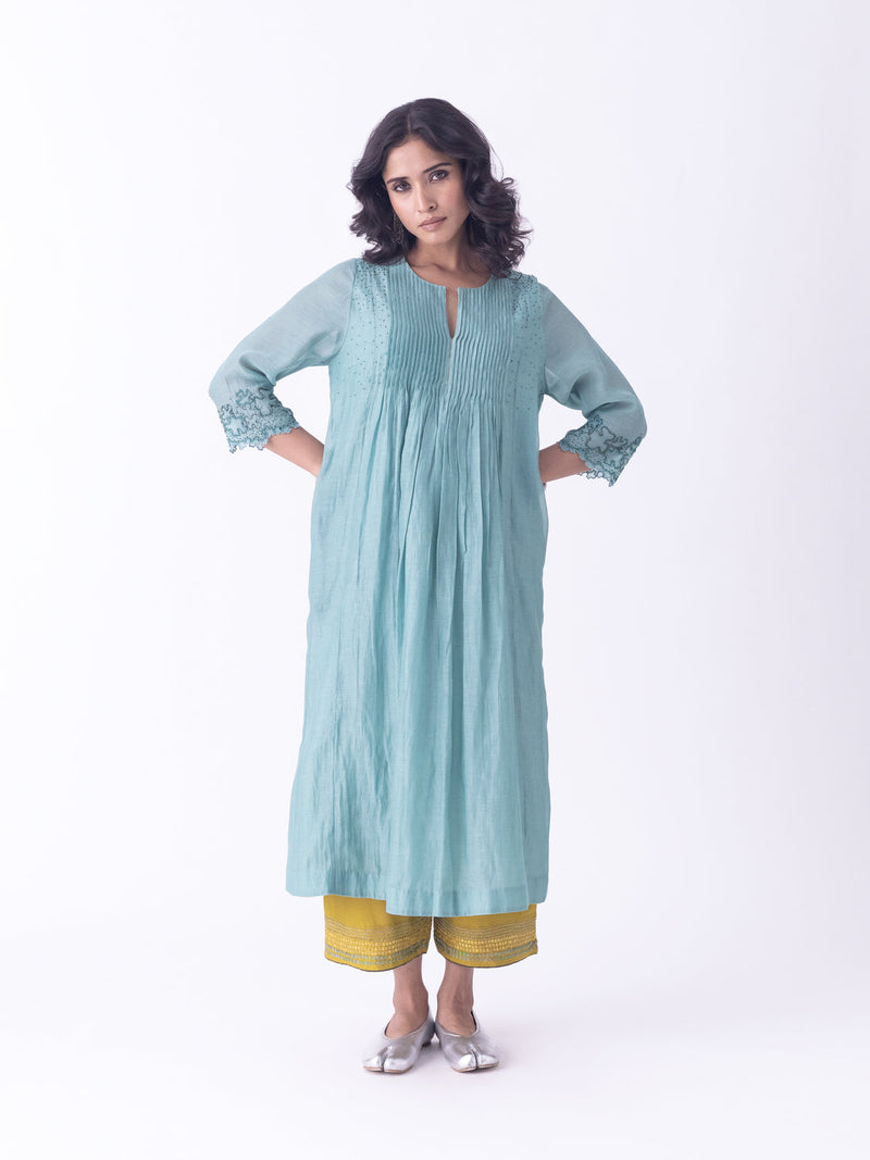 Sira-Kurta fine chanderi kurta/kurta set by Shades of India in teal for women in Singapore