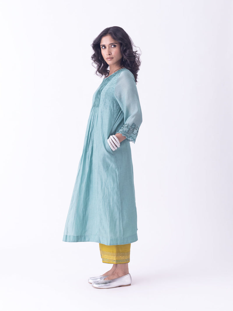 Sira-Kurta fine chanderi kurta/kurta set by Shades of India in teal for women in Singapore