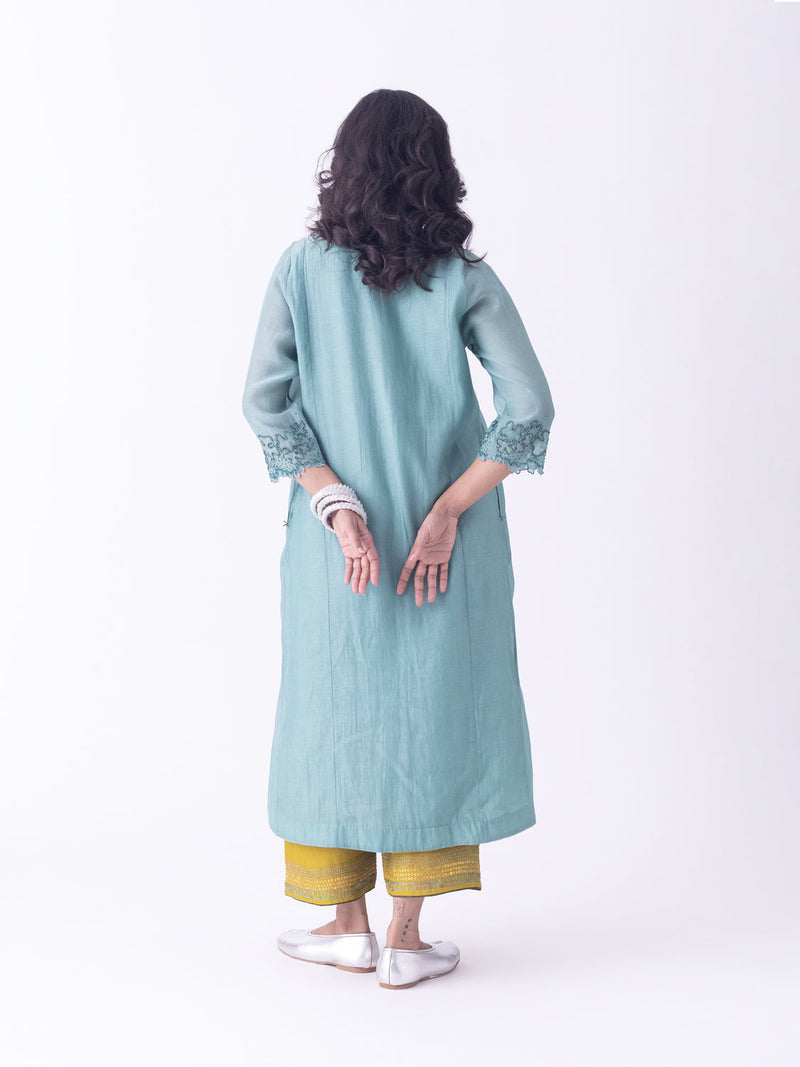 Sira-Kurta fine chanderi kurta/kurta set by Shades of India in teal for women in Singapore