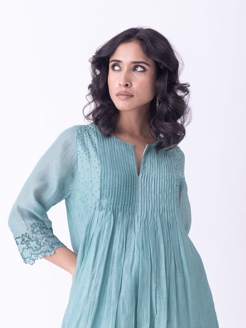 Sira-Kurta fine chanderi kurta/kurta set by Shades of India in teal for women in Singapore