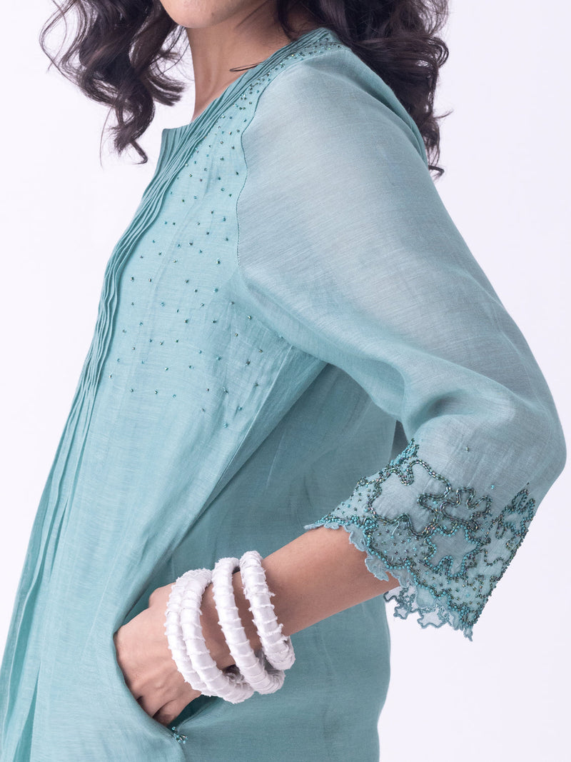 Sira-Kurta fine chanderi kurta/kurta set by Shades of India in teal for women in Singapore