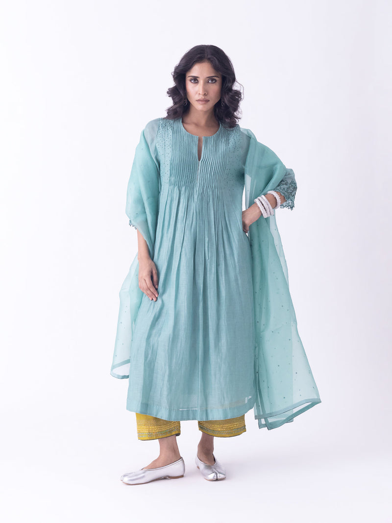 Sira-Kurta fine chanderi kurta/kurta set by Shades of India in teal for women in Singapore