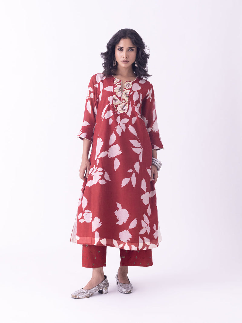 Resha-Kurta chanderi kurta/kurta set by Shades of India in red for women in Singapore