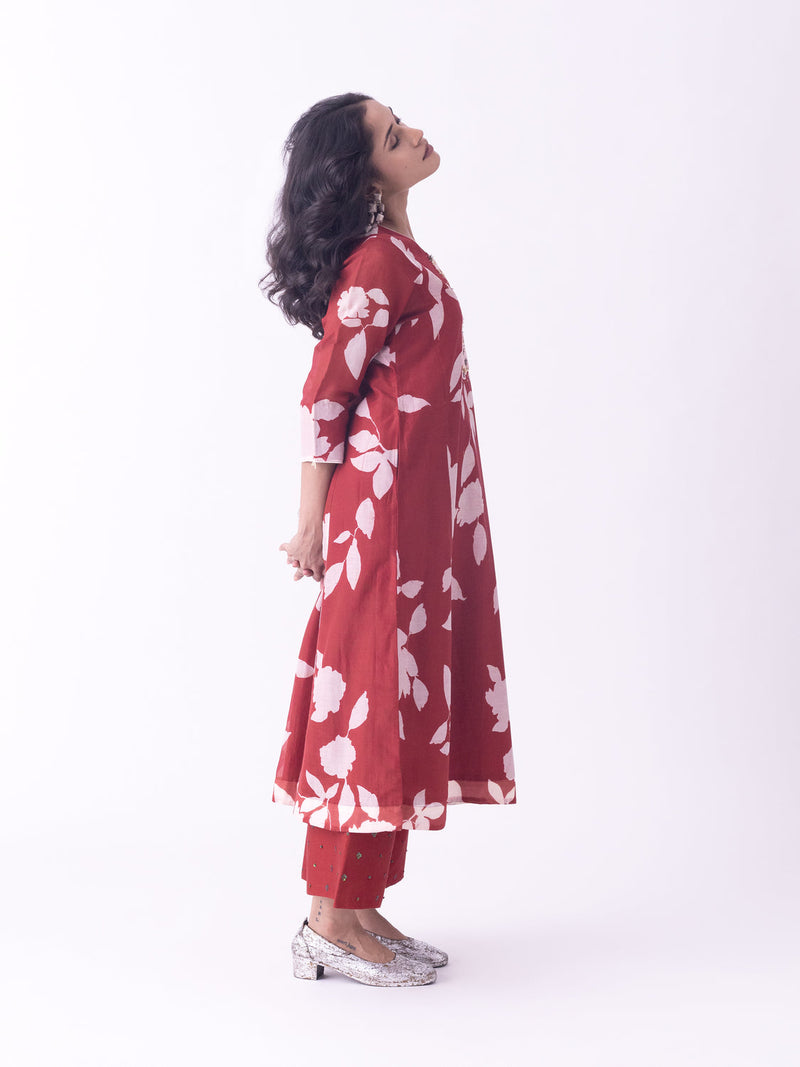 Resha-Kurta chanderi kurta/kurta set by Shades of India in red for women in Singapore