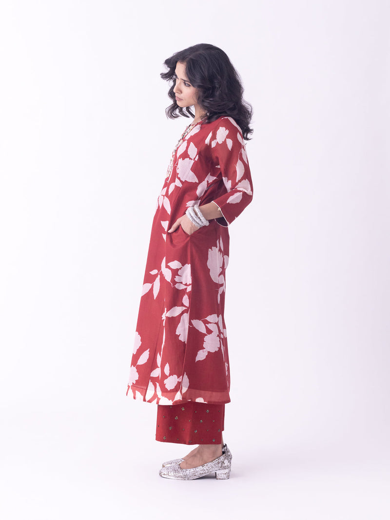 Resha-Kurta chanderi kurta/kurta set by Shades of India in red for women in Singapore
