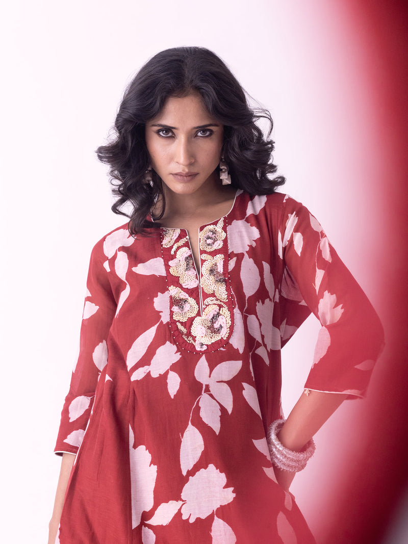 Resha-Kurta chanderi kurta/kurta set by Shades of India in red for women in Singapore