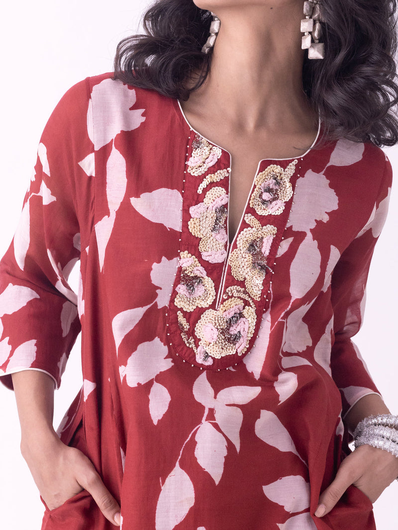 Resha-Kurta chanderi kurta/kurta set by Shades of India in red for women in Singapore
