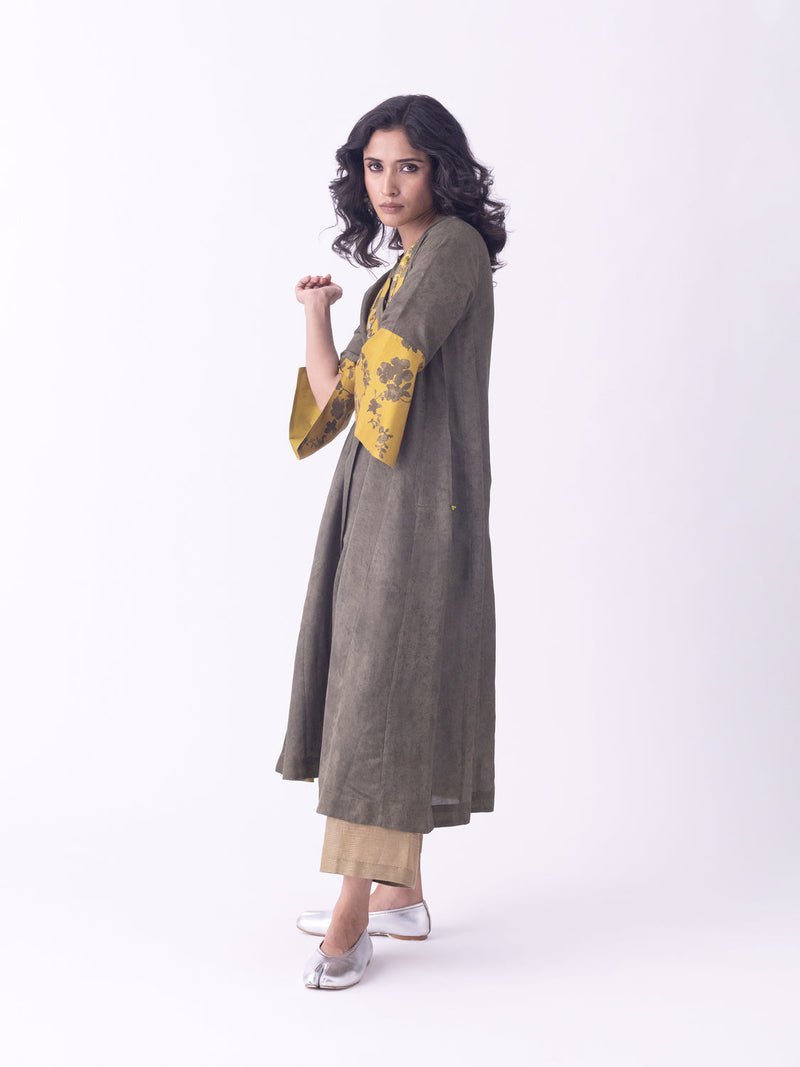 Aari-Kurta silk cotton satin kurta/kurta set by Shades of India in olive for women in Singapore