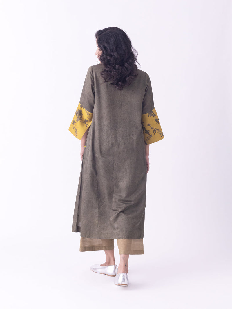 Aari-Kurta silk cotton satin kurta/kurta set by Shades of India in olive for women in Singapore