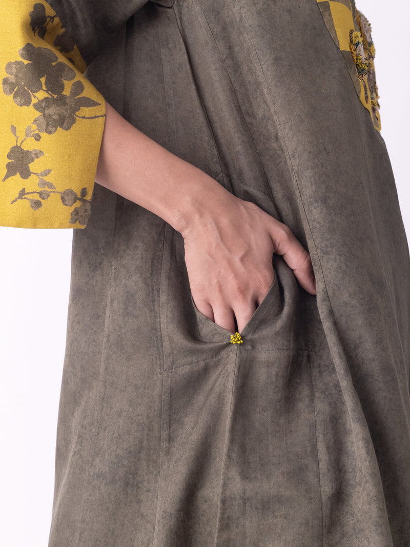 Aari-Kurta silk cotton satin kurta/kurta set by Shades of India in olive for women in Singapore