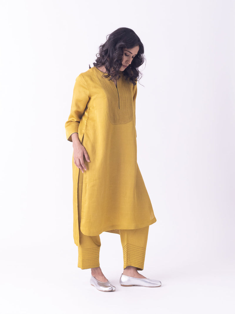 Bind-Kurta linen blend kurta/kurta set by Shades of India in musturd for women in Singapore