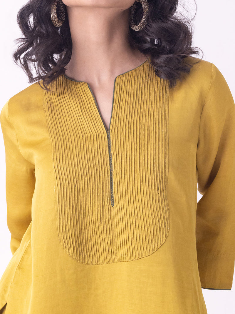 Bind-Kurta linen blend kurta/kurta set by Shades of India in musturd for women in Singapore