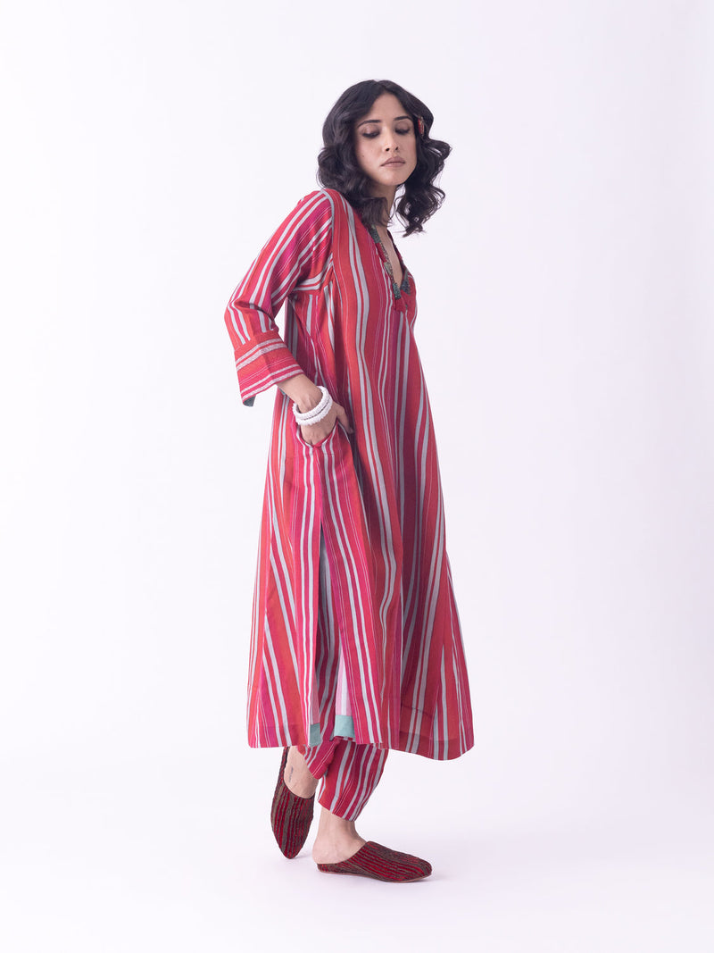 Tantu-Kurta silk blend kurta/kurta set by Shades of India in red for women in Singapore