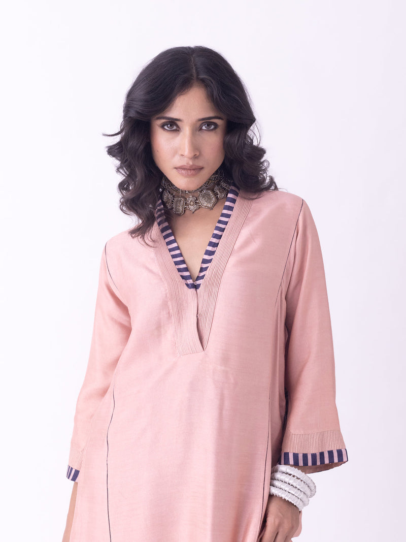 Navya-Kurta linen blend kurta/kurta set by Shades of India in beige for women in Singapore