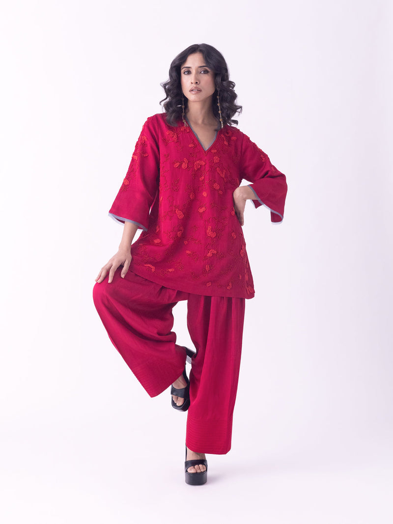 Eira-Kurti linen blend kurta/kurta set by Shades of India in pink for women in Singapore