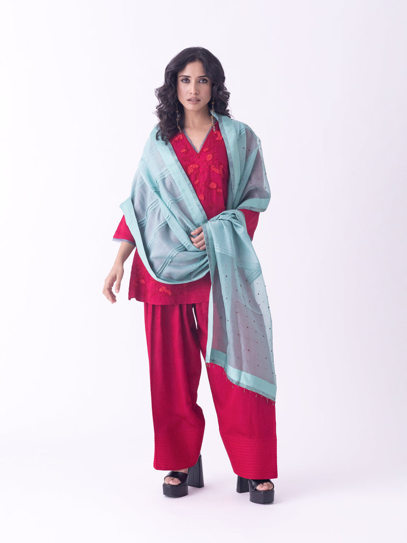 Eira-Kurti linen blend kurta/kurta set by Shades of India in pink for women in Singapore