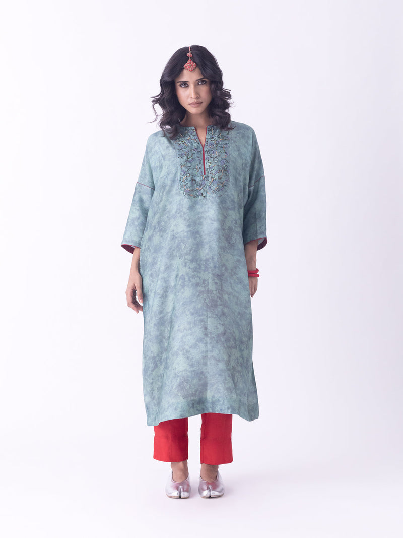 Dhara-Kaftan silk blend indo-western by Shades of India in teal for women in Singapore