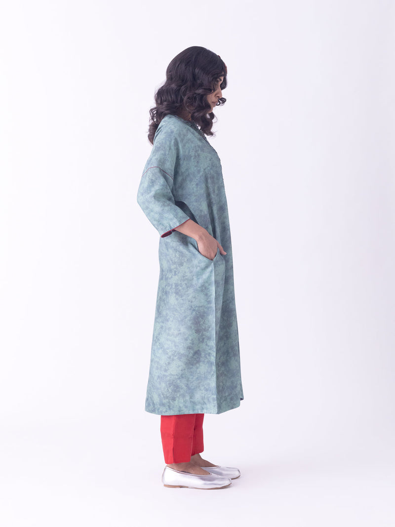 Dhara-Kaftan silk blend indo-western by Shades of India in teal for women in Singapore