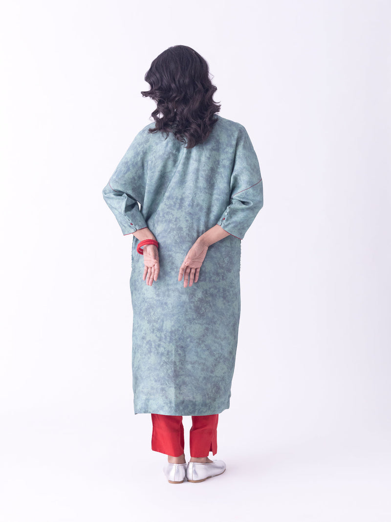 Dhara-Kaftan silk blend indo-western by Shades of India in teal for women in Singapore