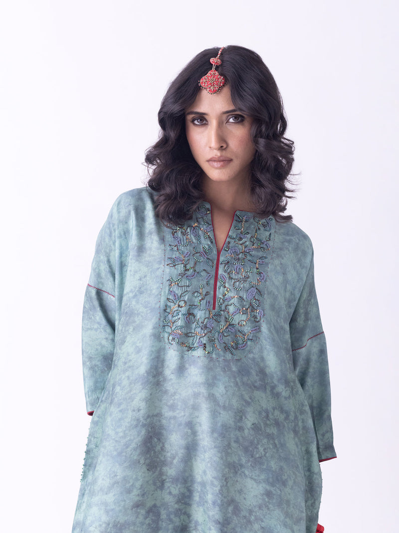 Dhara-Kaftan silk blend indo-western by Shades of India in teal for women in Singapore