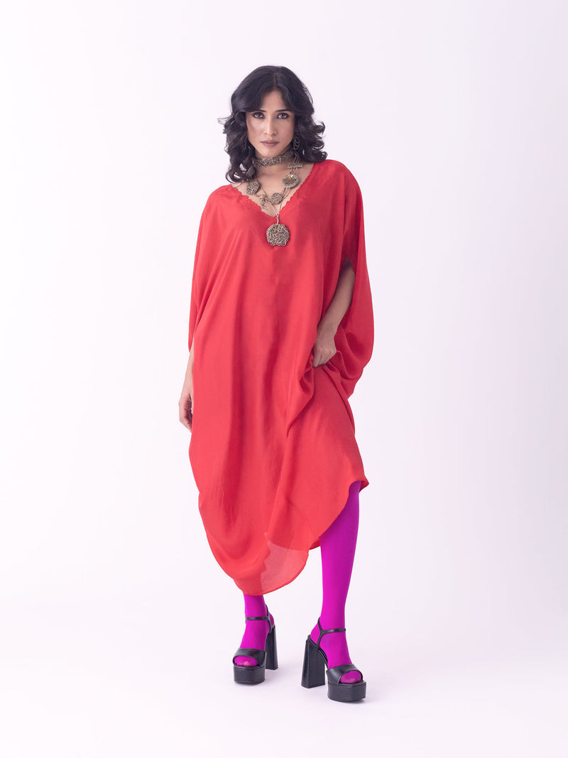 Sutri-Kaftan linen blend indo-western by Shades of India in red for women in Singapore