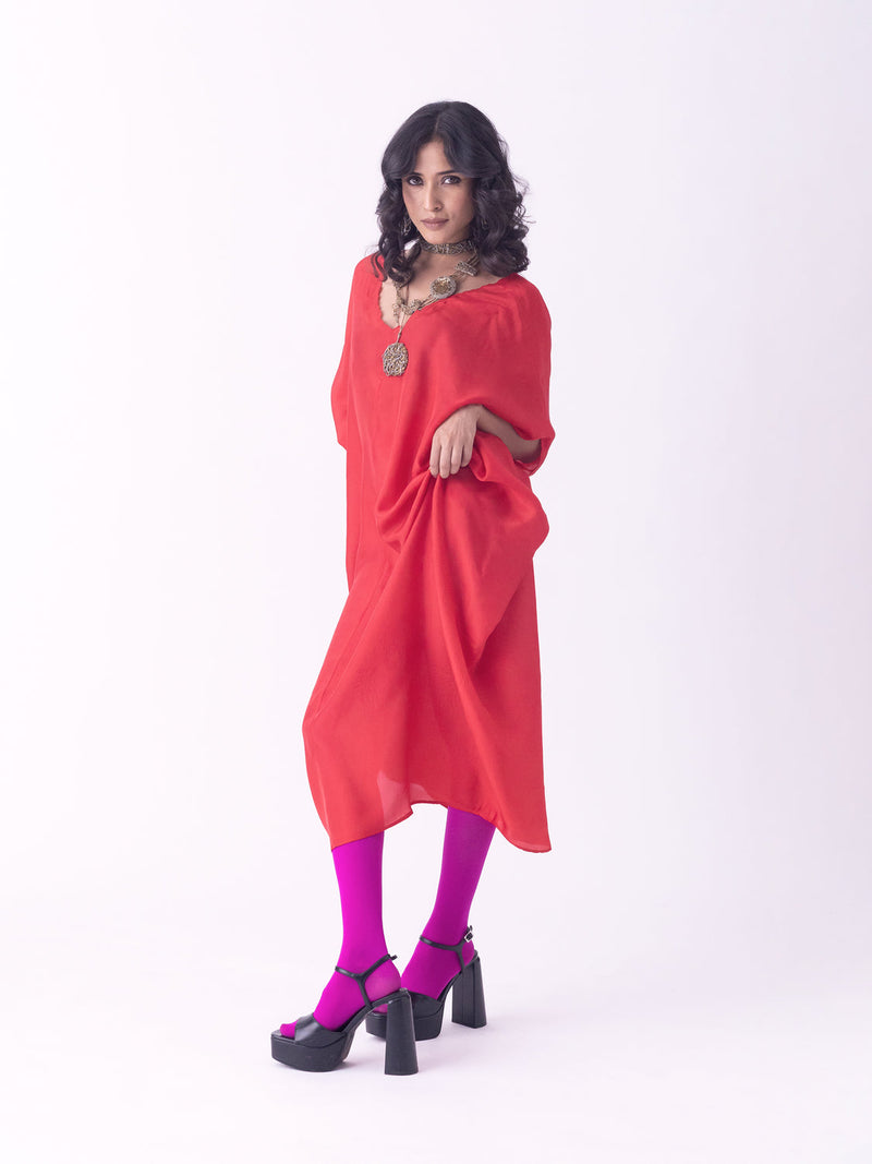 Sutri-Kaftan linen blend indo-western by Shades of India in red for women in Singapore