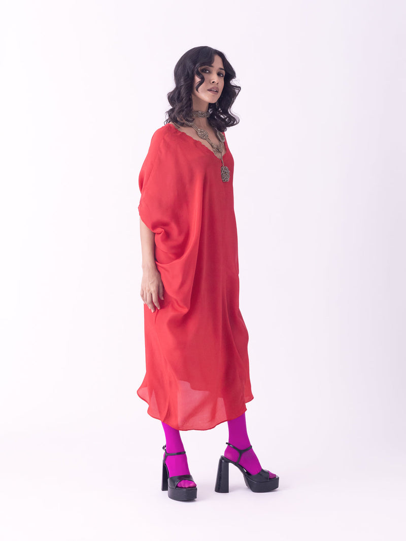 Sutri-Kaftan linen blend indo-western by Shades of India in red for women in Singapore